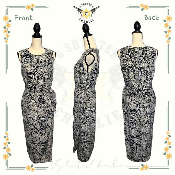Maggy London Shift Dress Faux Wrap 100% Silk Womens Size 10 Blue/White Floral - Picture 1 of 6